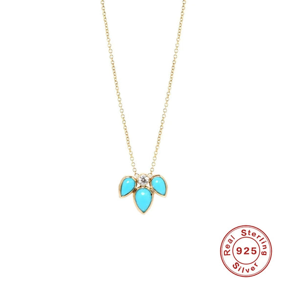 Wholesale S925 Sterling Silver Turquoise Water Drop Geometric Pendant Clavicle Necklace With Electroplating For Women