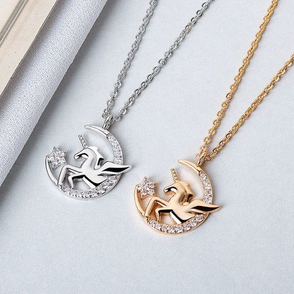 Wholesale S925 Sterling Silver Unicorn Necklace With Cross Chain And Electroplating Treatment For Women