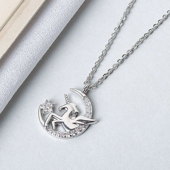 Wholesale S925 Sterling Silver Unicorn Necklace With Cross Chain And Electroplating Treatment For Women