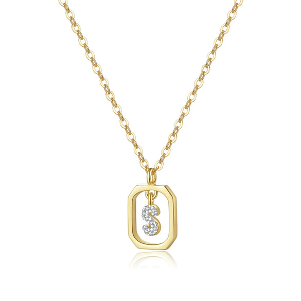 Wholesale S925 Sterling Silver Uppercase English Letter Pendant Necklace With 18K Gold Electroplating And Diamond Treatment