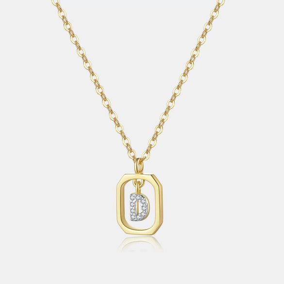 Wholesale S925 Sterling Silver Uppercase English Letter Pendant Necklace With 18K Gold Electroplating And Diamond Treatment