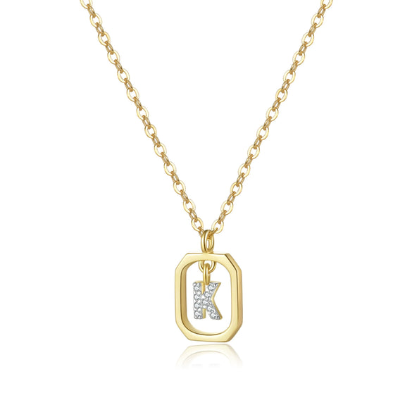Wholesale S925 Sterling Silver Uppercase English Letter Pendant Necklace With 18K Gold Electroplating And Diamond Treatment