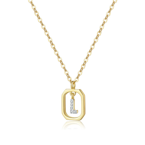 Wholesale S925 Sterling Silver Uppercase English Letter Pendant Necklace With 18K Gold Electroplating And Diamond Treatment