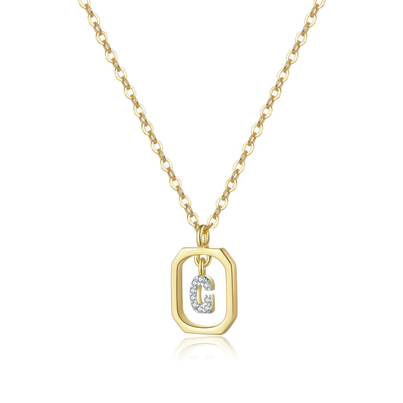 Wholesale S925 Sterling Silver Uppercase English Letter Pendant Necklace With 18K Gold Electroplating And Diamond Treatment