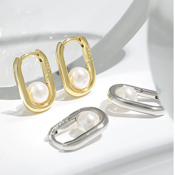 Wholesale S925 Sterling Silver Ushaped Bead Earrings Geometric Minimalist Electroplated Design