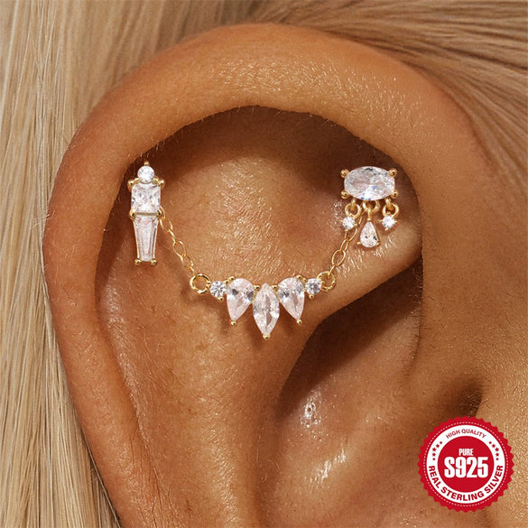 Wholesale S925 Sterling Silver Water Drop Geometric Tassel Earrings With Eight Pointed Star Chain For Women