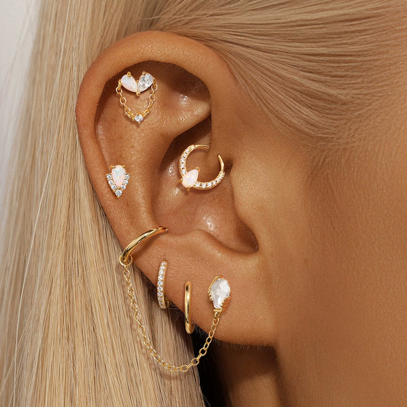 Wholesale S925 Sterling Silver Water Drop Opal Moonstone Inlaid With Zirconium Flat Head Threaded Piercing Ear Bone Nail Earrings Electroplated For Women Geometric