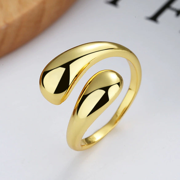 Wholesale S925 Sterling Silver Water Drop Open Ring For Women With Geometric Design And Electroplating
