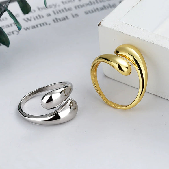 Wholesale S925 Sterling Silver Water Drop Open Ring For Women With Geometric Design And Electroplating
