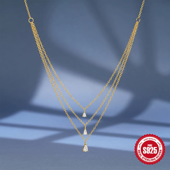 Wholesale S925 Sterling Silver Water Drop Shaped Three Layer Stacked O Chain Necklace For Women With Electroplating Treatment And Geometric Design