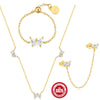 Wholesale S925 Sterling Silver Water Drop Zircon Stitching Butterfly Chain Ring Necklace Earrings Suit With Electroplating Jewelry Set