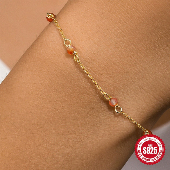 Wholesale S925 Sterling Silver Wine Red Geometric Stars Atmosphere Bracelet With Electroplating For Women