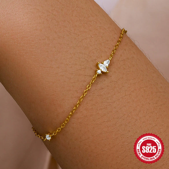 Wholesale S925 Sterling Silver Women's Bracelet With Horse Eye Zircon Inlaid Geometric Design Electroplated And Real Gold Plated