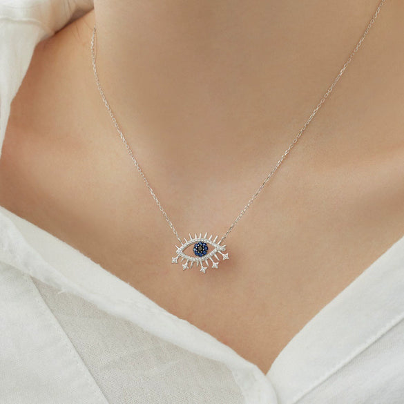 Wholesale S925 Sterling Silver Women's Clavicle Chain With Blue Eyes And Devil's Eye Design Electroplated