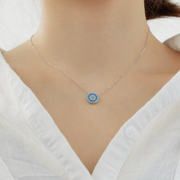 Wholesale S925 Sterling Silver Women's Clavicle Chain With Blue Eyes And Devil's Eye Design Electroplated