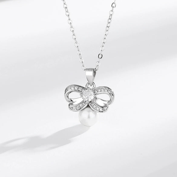 Wholesale S925 Sterling Silver Women's Clavicle Necklace Bow Personality Pendant