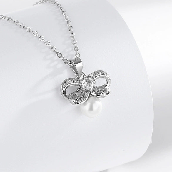 Wholesale S925 Sterling Silver Women's Clavicle Necklace Bow Personality Pendant