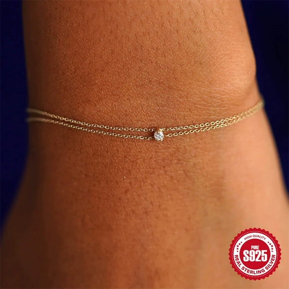 Wholesale S925 Sterling Silver Women's Double Diamond Bracelet With Geometric Design And Electroplating Process For Daily Wear