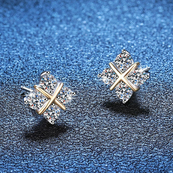 Wholesale S925 Sterling Silver Women's Earrings With Moissanite Cross Shape Light Luxury Style Electroplating Treatment Crown Pattern