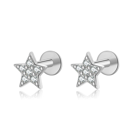 Wholesale S925 Sterling Silver Women's Earrings With Small Five Pointed Star And Flower Patterns Electroplated Simple And Fresh Style For Students