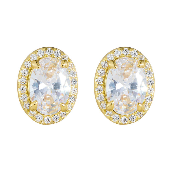 Wholesale S925 Sterling Silver Women's Fashionable Luxury Geometric Oval Stud Earrings Set With Diamonds