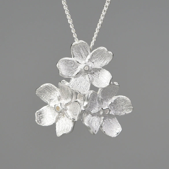 Wholesale S925 Sterling Silver Women's Fresh Pastoral Style Handmade Jewelry Suit With Forget Me Not Flower Pattern And Electroplating Treatment