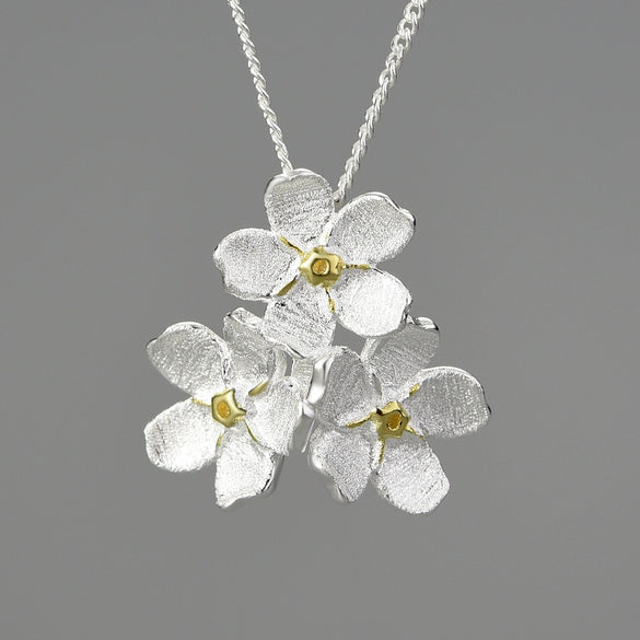 Wholesale S925 Sterling Silver Women's Fresh Pastoral Style Handmade Jewelry Suit With Forget Me Not Flower Pattern And Electroplating Treatment
