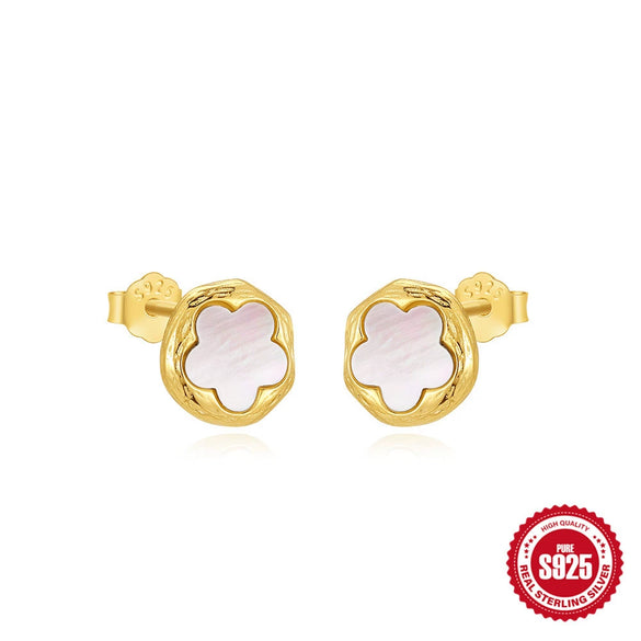 Wholesale S925 Sterling Silver Women's Geometric Flower Stud Earrings With Electroplating