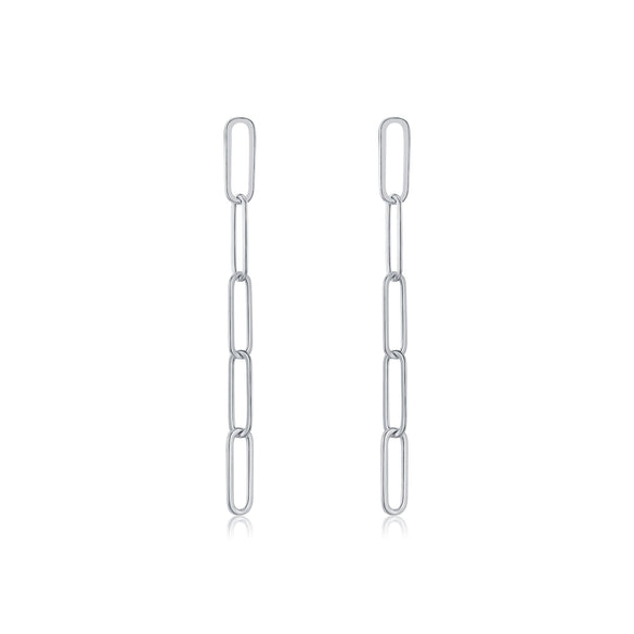Wholesale S925 Sterling Silver Women's Geometric Simple Long Tassel Chain Stud Earrings With Electroplating