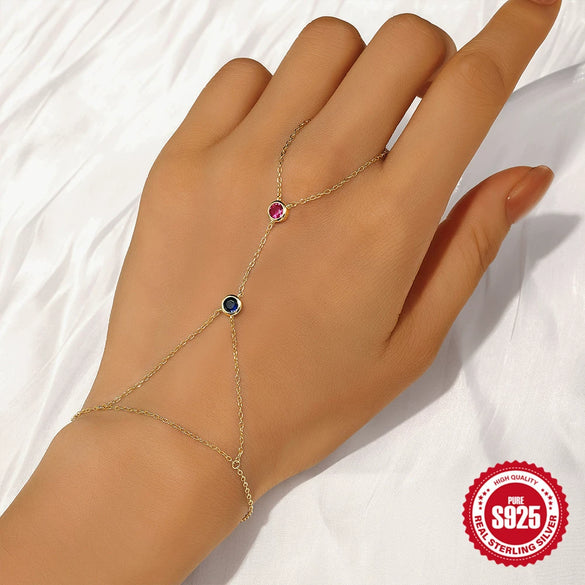 Wholesale S925 Sterling Silver Women's Hand Jewelry Ring Chain Bracelet With Geometric Pattern And Electroplating Process Multi Layer Stacked Wear