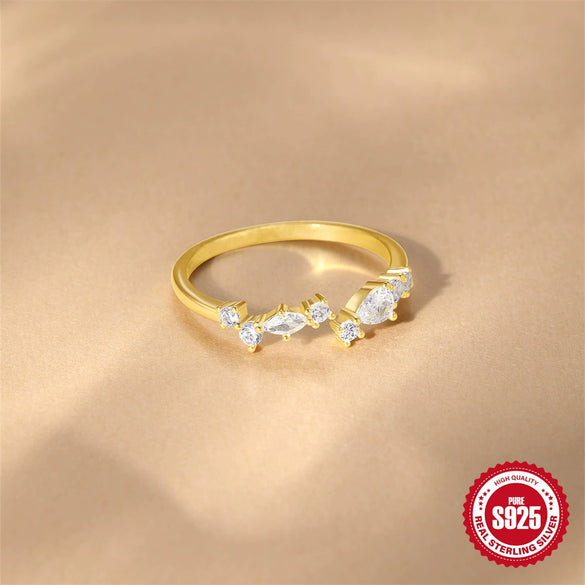 Wholesale S925 Sterling Silver Women's Light Luxury Elegant Hollow Open Ring With Star Dot Zircon Electroplated Geometric Design