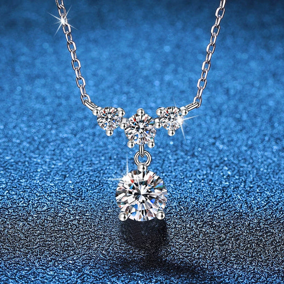 Wholesale S925 Sterling Silver Women's Light Luxury Tassel Necklace With Moissanite Inlay And Crown Pattern