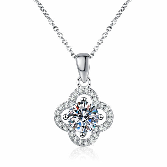 Wholesale S925 Sterling Silver Women's Necklace With Classic Clover Diamond Pendant And Cross Clavicle Chain Electroplated Flower Pattern