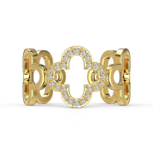 Wholesale S925 Sterling Silver Women's Open Ring With Clover Shape And Zircon Inlaid Geometric And Floral Pattern Electroplated