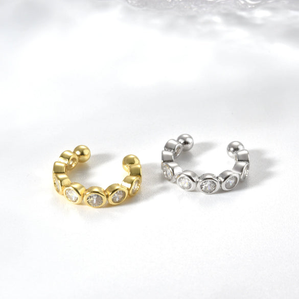 Wholesale S925 Sterling Silver Women's Simple Ear Clips With Geometric Zircon And Electroplated Finish