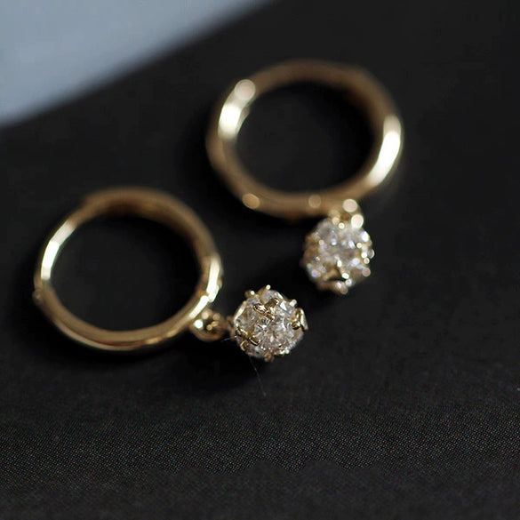Wholesale S925 Sterling Silver Women's Small Ball Zircon Earrings Geometric Design Light Luxury Elegant Niche Style