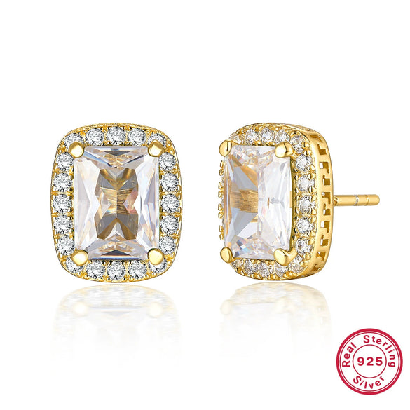 Wholesale S925 Sterling Silver Women's Square Earrings With Geometric Pattern French Retro Light Luxury Electroplated