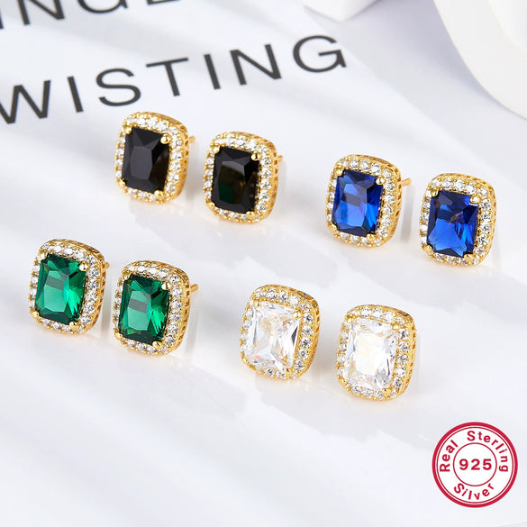 Wholesale S925 Sterling Silver Women's Square Earrings With Geometric Pattern French Retro Light Luxury Electroplated