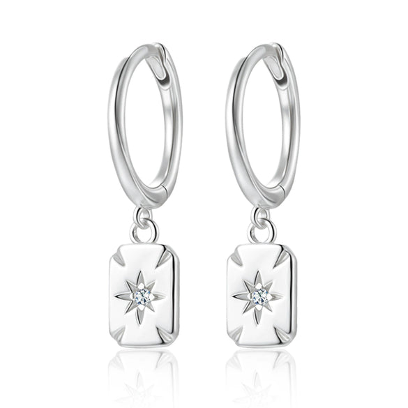 Wholesale S925 Sterling Silver Women's Square Heart Geometric Earrings With Zirconia