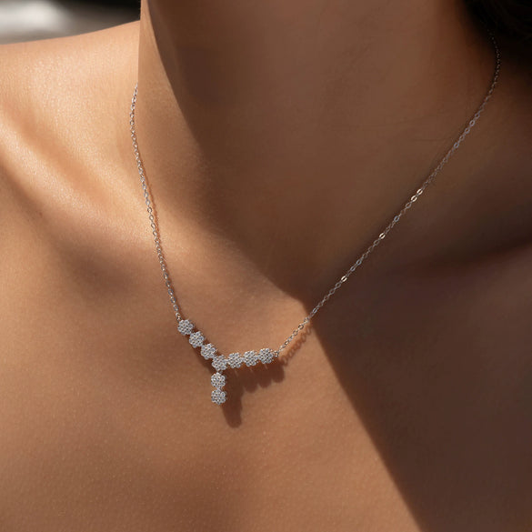 Wholesale S925 Sterling Silver Y Character Flower Flash Diamond Electroplated Women's Clavicle Chain Necklace Light Luxury Style