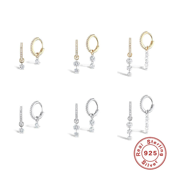 Wholesale S925 Sterling Silver Zircon Earrings With Pendant Triple Perforated Geometric Highend Fashion Women's Earrings