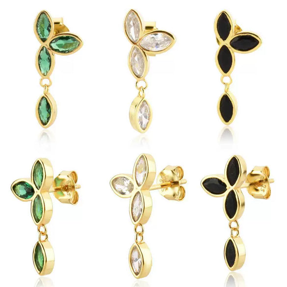 Wholesale S925 Sterling Silver Zircon Hanging Chain Earring With Plant Flower Design And Platinum Or 18K Gold Electroplating