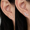 Wholesale S925 Sterling Silver Zircon Leaf Petal Niche Design Screw Ear Bone Nail Earrings With Flower Pattern