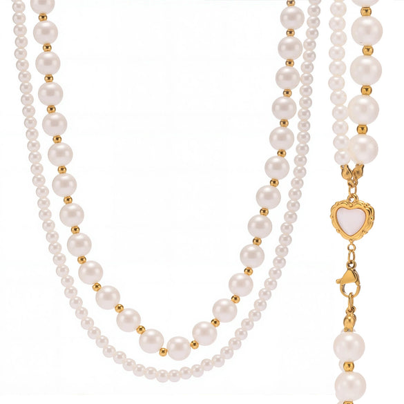 Wholesale Seamless Highlight Shijia Beads Double Layer Necklace Stainless Steel And Titanium Steel Geometric Pattern Electroplating For Women