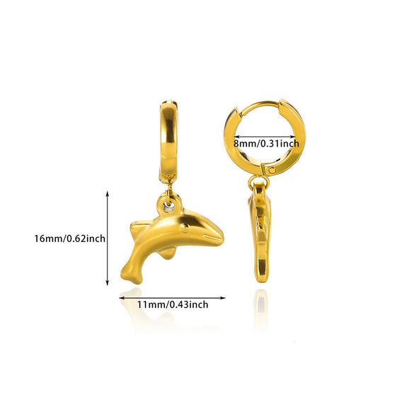 Wholesale Seaside Beach Wind Marine Life Series Stainless Steel Earrings With Starfish Conch Dolphin Seahorse Octopus Geometric Design Electroplated