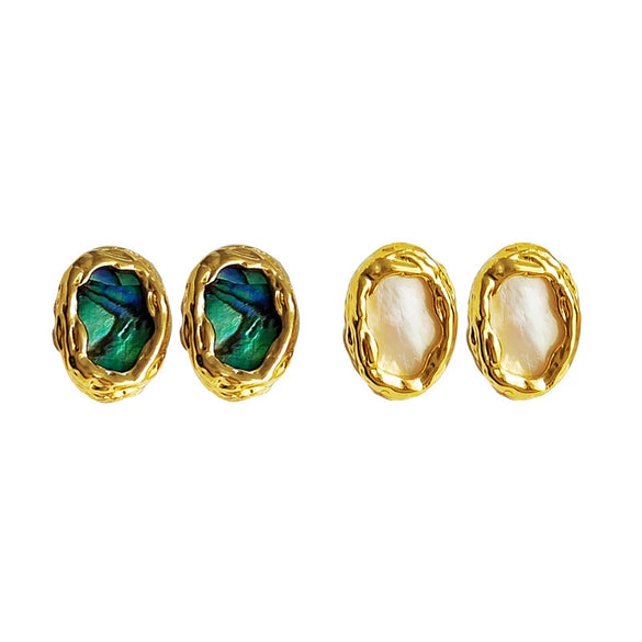 Wholesale Self Designed Geometric Oval Irregular Shell Earrings For Women S925 Silver Needle Copper With Real Gold Electroplated