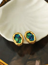 Wholesale Self Designed Geometric Oval Irregular Shell Earrings For Women S925 Silver Needle Copper With Real Gold Electroplated