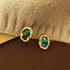 Wholesale Self Designed Geometric Oval Irregular Shell Earrings For Women S925 Silver Needle Copper With Real Gold Electroplated
