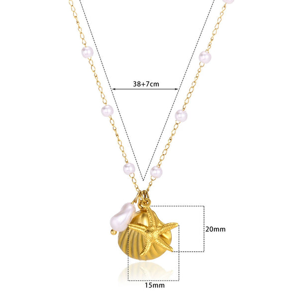 Wholesale Shell And Starfish Jewelry Set Stainless Steel Imitation Pearls Marine Life Natural Geometric Electroplating For Women