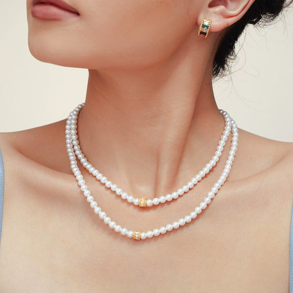 Wholesale Shell Beads Copper Zircon Princess Style Geometric And Letter Pattern Electroplated Pendant Beaded Necklace For Women
